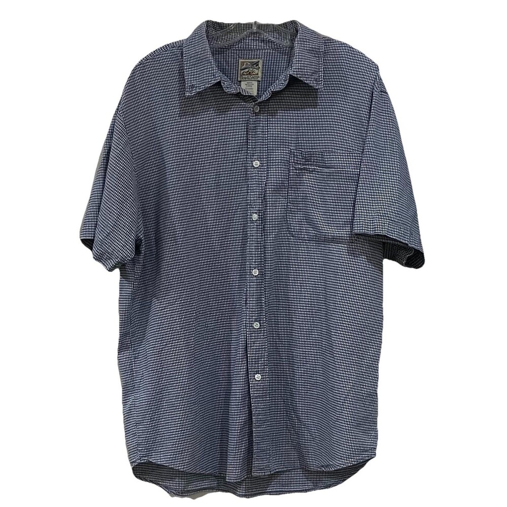 Travelsmith Men’s Large Blue White Checked Cotton Lyocell Button Up SS Shirt